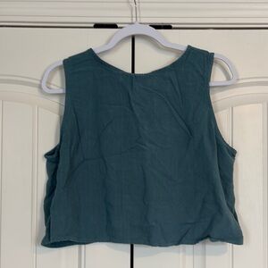 Blue Crop Tank Top with High Neckline